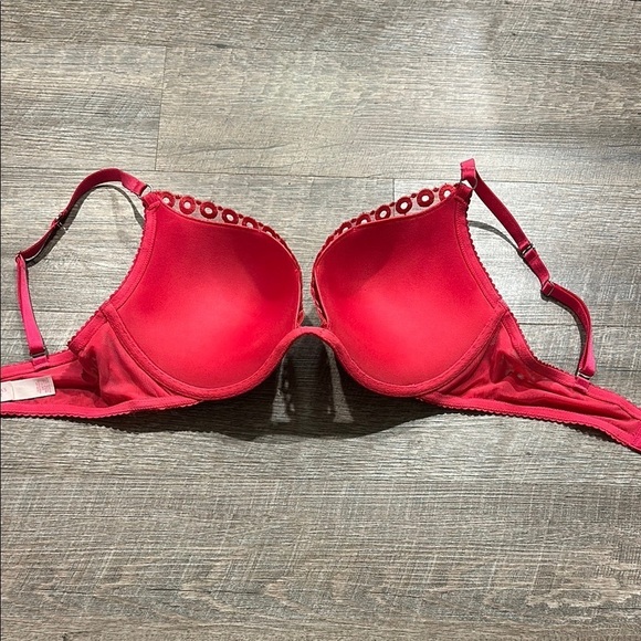 Victoria’s Secret Hot Pink eyelet Lace Padded Push up Bra Size 34DD - Picture 6 of 7
